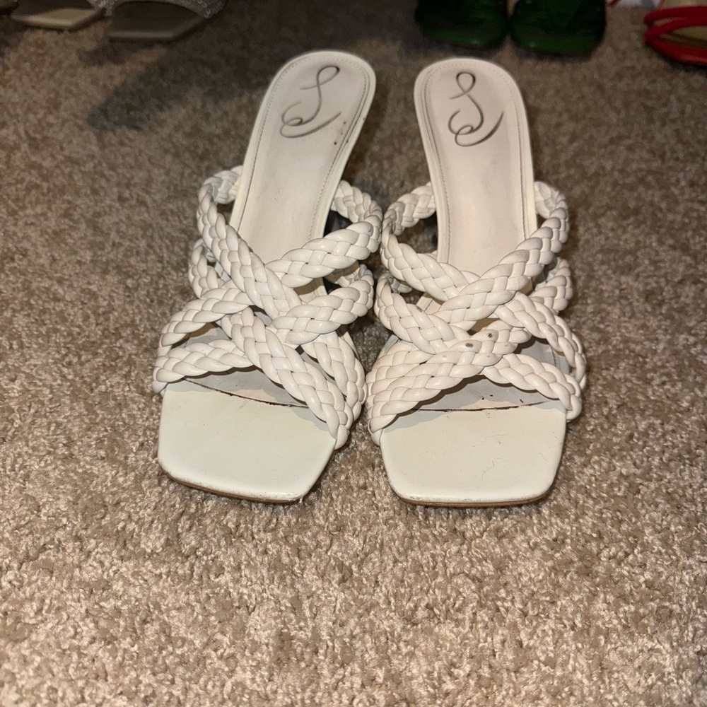 Sam Edelman White Mules with Woven Lattice Straps